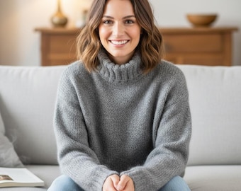 Hand knitted Alpaca Sweater | Oversized Turtleneck Sweater | Unisex Jumper