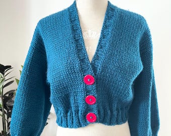 Alpaca Cardigan Hand Knitted Chunky Wool Sweater, Unique Cottagecore Style Slow fashion cropped