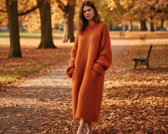 Hand Knitted Alpaca Wool Dress | Chunky Tunic with Pockets