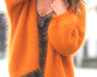Mohair-Strickjacke, Übergröße, Pastellfarben, Mohair-Pullover, Übergröße