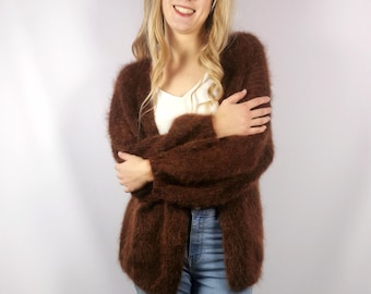 Handgestrickte Mohair-Strickjacke, Grobstrick, Oversize-Brautjacke, Übergröße