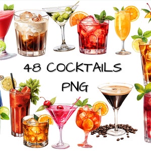 Aquarelle Cocktails Clipart, haute qualité, Cocktail PNG, Menu boissons, l, recette de Cocktail, Cocktails classiques, Mojito, Espresso Martini, Aperol sprit