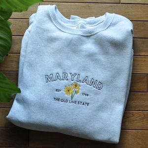 Maryland Embroidered Crew Sweatshirt - Jerzees - State Flower Black Eyed Susan Embroidery Crewneck
