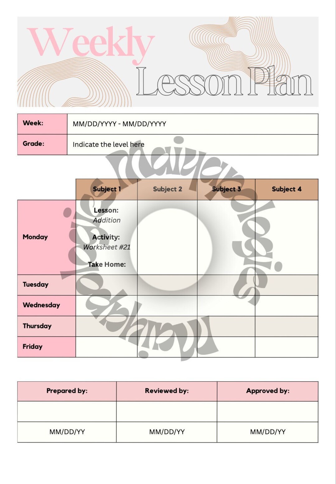 WEEKLY Lesson Plan PDF Template , Aesthetic, Teaching Supplies ...