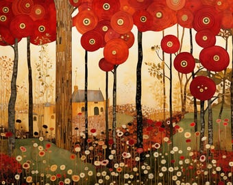 Conjunto de 5 impresiones de paisajes de Gustav Klimt, descargas digitales de 30 000 impresiones de calidad, arte intrincado inspirado en Klimt, listo para imprimir, perfecto para la decoración del hogar