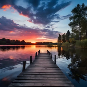Lakeside Sunset and Twilight Backdrops in 5K!  Set of 5, digital download, lake art, lakeside digital art, printable art, sunset prints