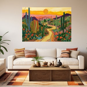 Desert Sunset Wall Art - Vibrant Cactus Flowers Print - Western Home ...