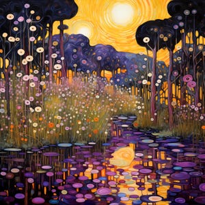 Set med 5 landskapstryck av Gustav Klimt, digitala nedladdningar i 30 000-kvalitet - Invecklad konst inspirerad av Klimt - Tryckklar, perfekt för heminredning