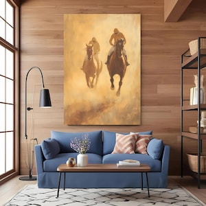 Vintage Styled Horse Racing Art Print – Dynamic Equestrian Wall Decor on Thick Canvas with Jockeys in Motion –  Sports-Inspired Home Accent
