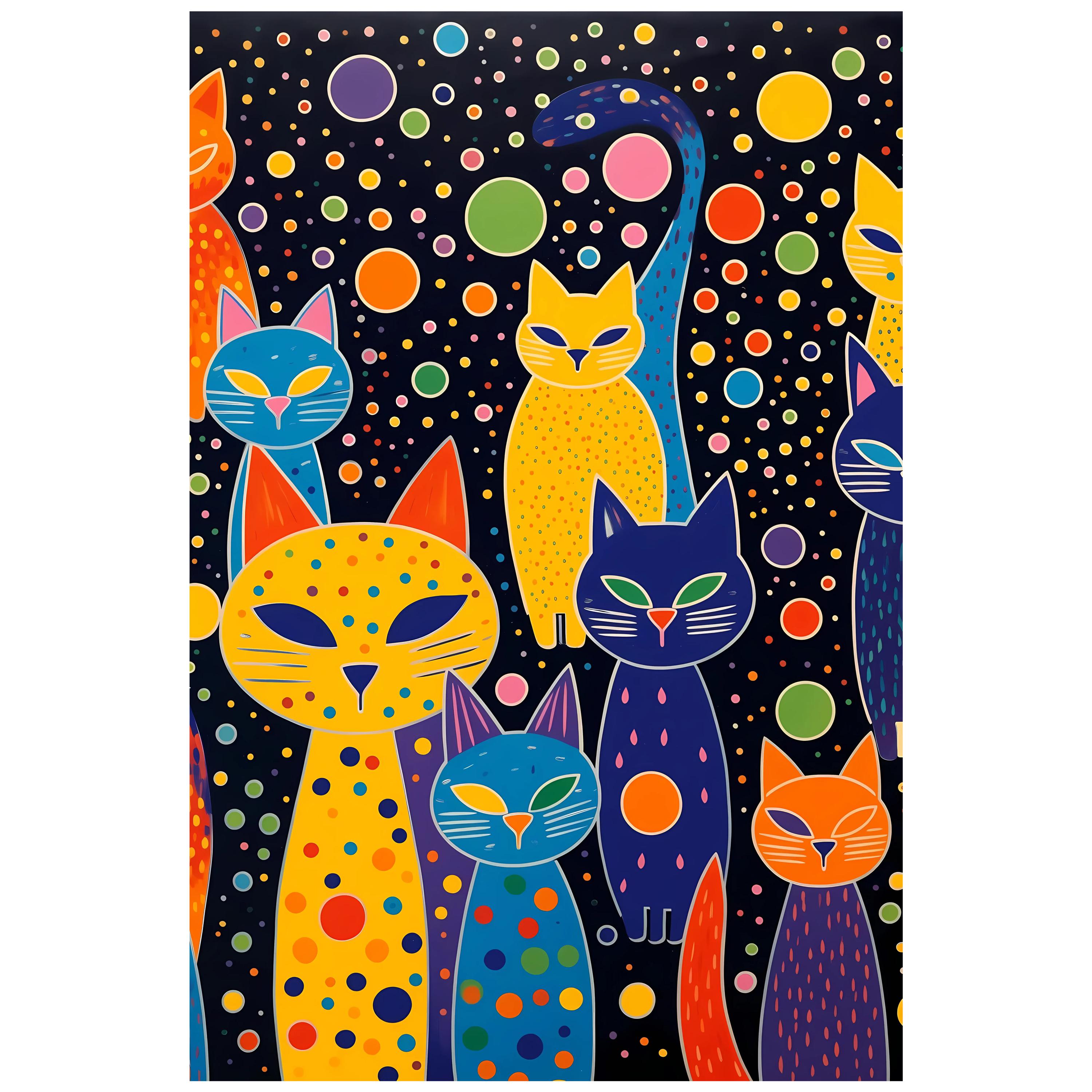 Yayoi Kusama Cat Gemstone Art: 5-print Bundle, Jeweled Feline