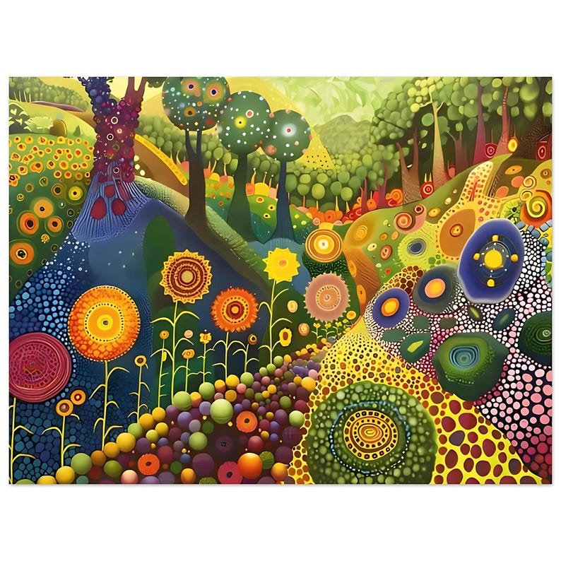 Colorful Forest Scene Print Yayoi Kusama Style, Art Nouveau Decor