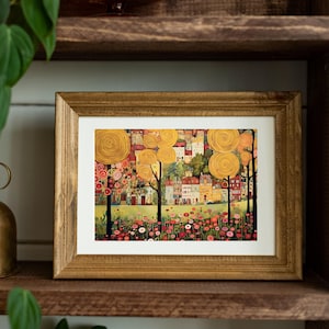Vintage Garten, Gustav Klimt, Blumengarten Druck, Wandkunst, Großes Plakat, Klimt Design Landschaft, Plakat in Museumsqualität, Jugendstil, Boho