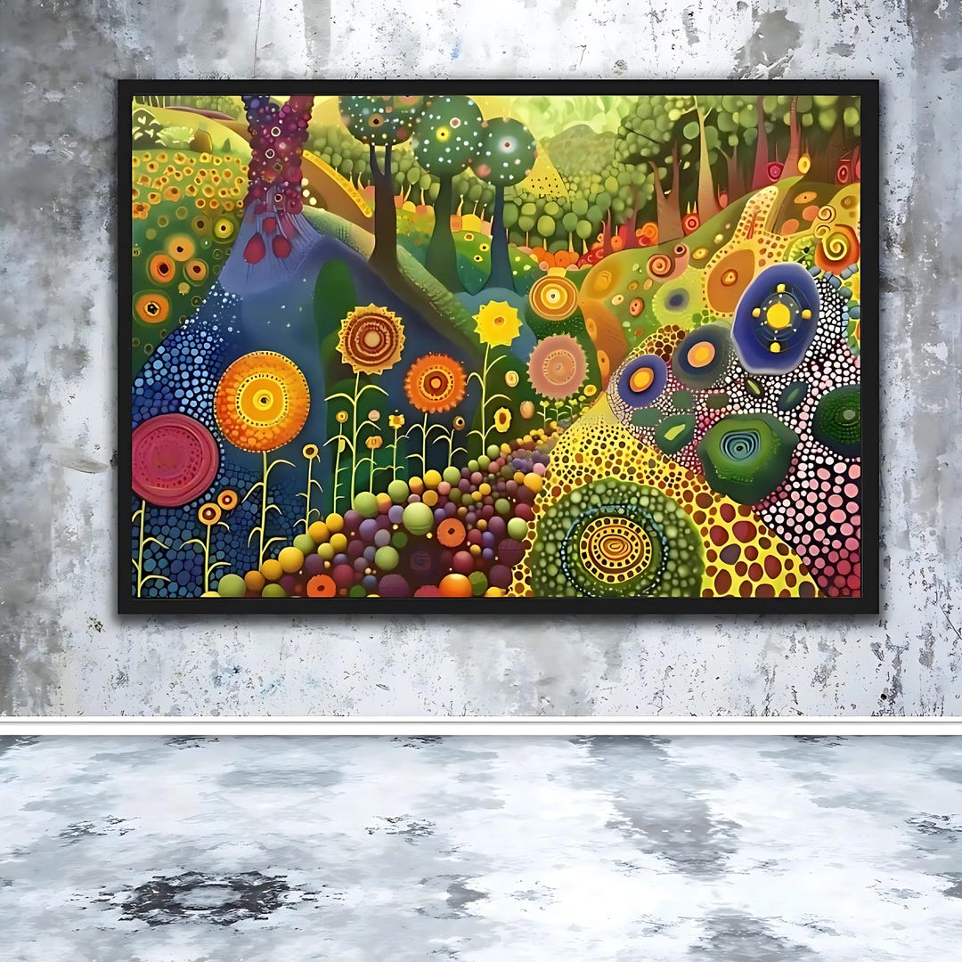 Colorful Forest Scene Print Yayoi Kusama Style, Art Nouveau Decor