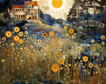 Extraordinary Klimt Inspired Landscapes in 25K!  Set of 5.  Print on demand, instant download. Gustav inspired design,  boho digital art