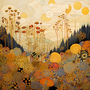 Set of 5 Incredible Gustav Klimt Inspired Landscapes in 25K!  Print Ready, Ultra High Resolution Digital Downloads