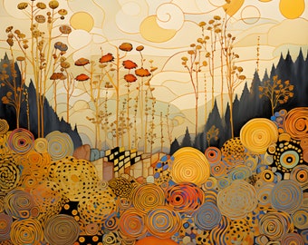 Set of 5 Incredible Gustav Klimt Inspired Landscapes in 25K!  Print Ready, Ultra High Resolution Digital Downloads