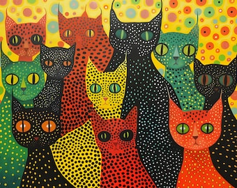 草間彌生の猫アート 5 点セット 20K! カラフルな猫のアートワーク
