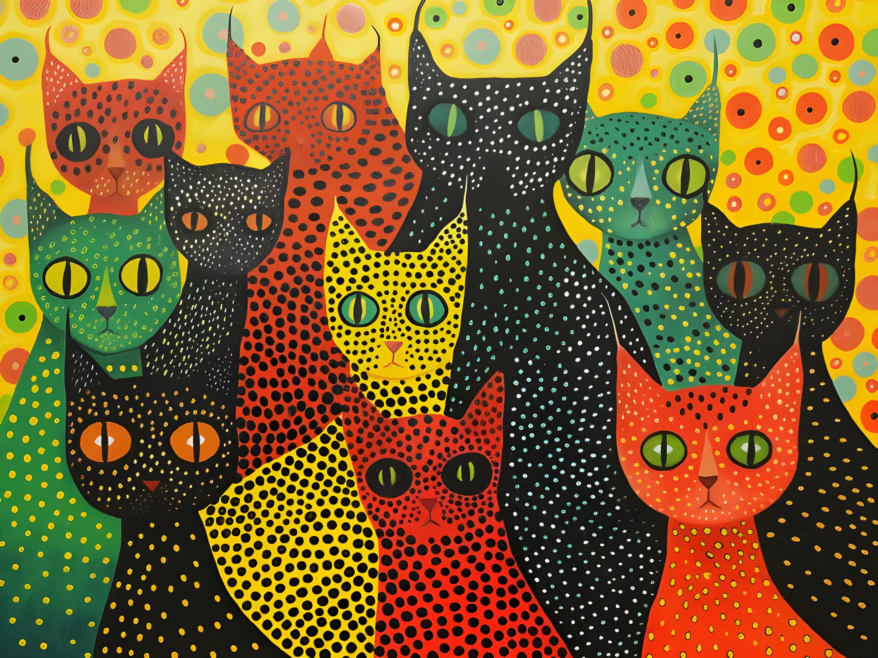 草間彌生の猫アート 5 点セット 20K! カラフルな猫のアートワーク
