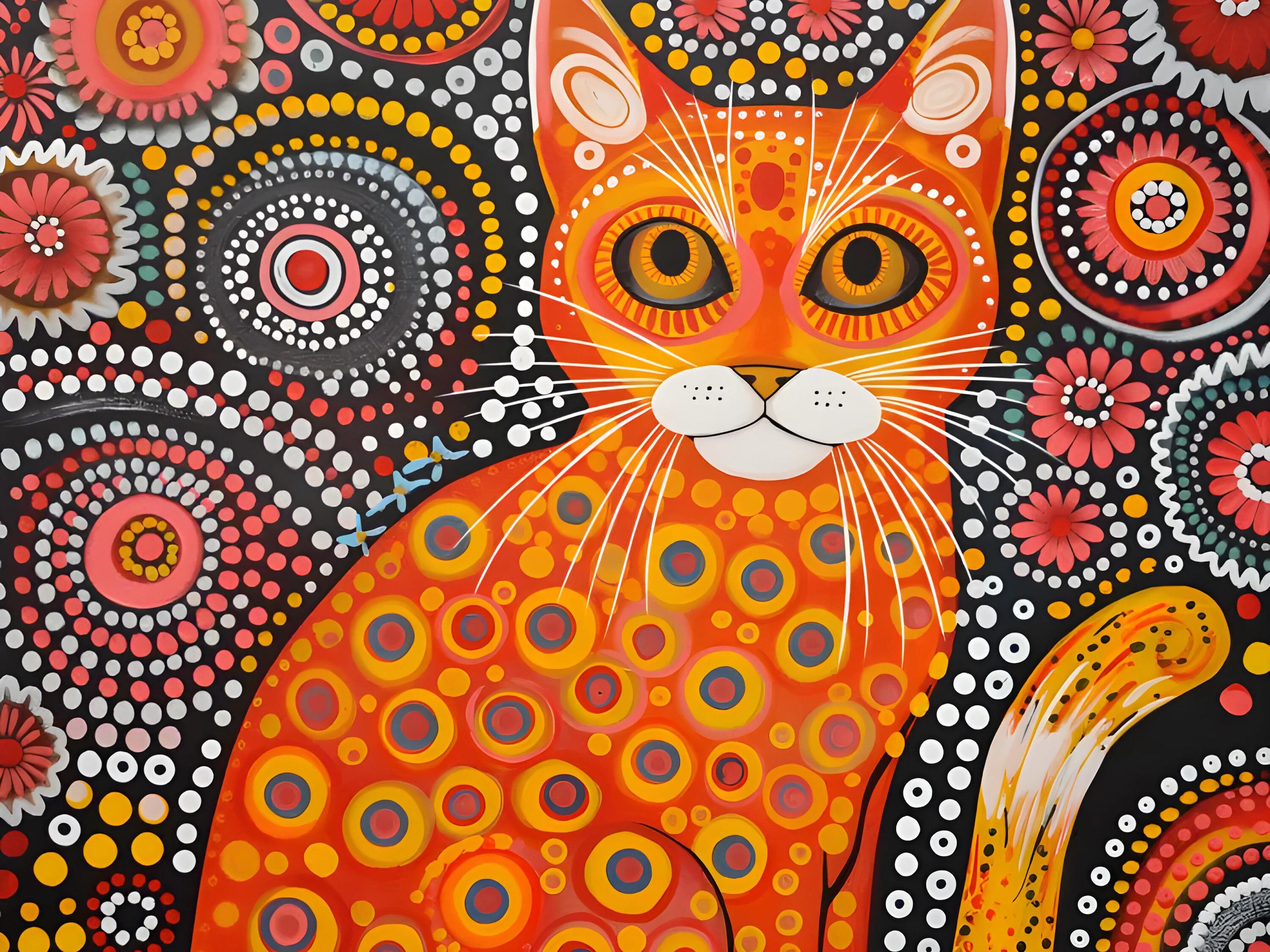 Set of 5 in 5K! Cat Art, Yayoi Kusama Style, Colorful Cat