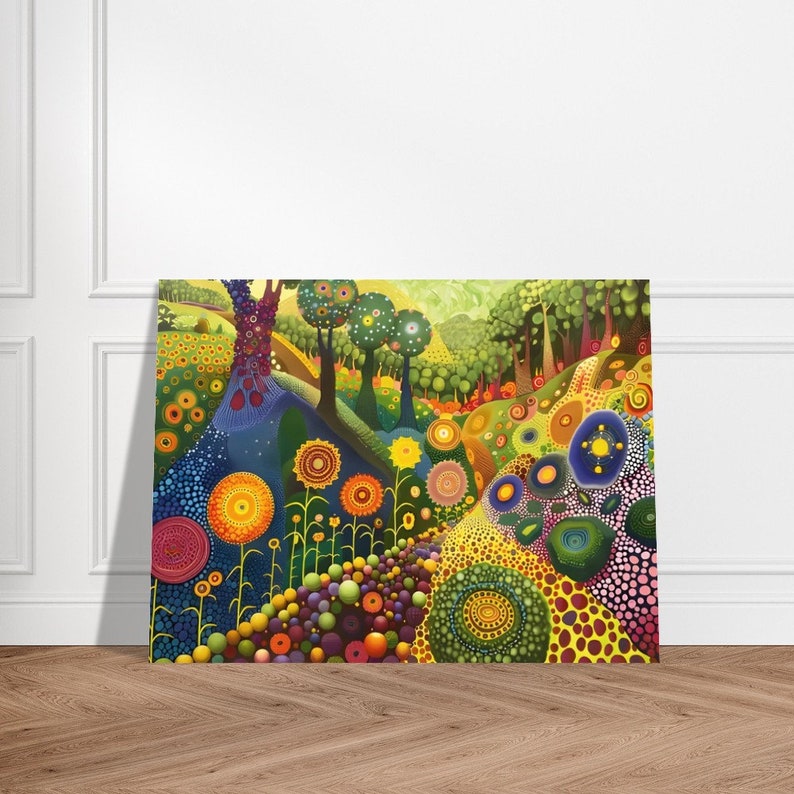 Colorful Forest Scene Print Yayoi Kusama Style, Art Nouveau Decor