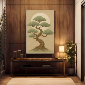 Elegante arte mural de árbol Japandi: impresión minimalista de naturaleza zen, decoración wabi-sabi, póster botánico de calidad museística para interiores tranquilos.
