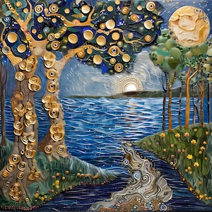 Des paysages remarquables inspirés de Gustav Klimt en 5K !  Lot de 5. Impression à la demande, téléchargement immédiat. Design inspiré de Gustav, art numérique de Klimt