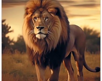 Lion art, wildlife prints, African animal print, safari animals, wildlife landscape art, home decor wall art, african landscape print