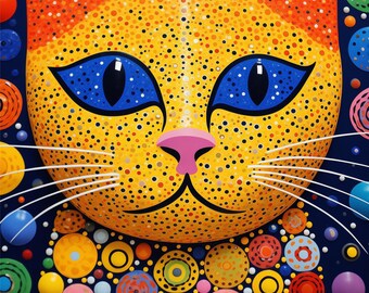 草間彌生の猫コレクション: タン、ブルー、グリーン、イエローの 5