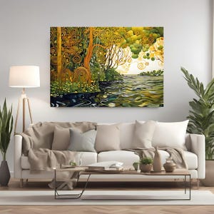 Vibrant Gustav Klimt Style Wall Art - Big Canvas Masterpiece for Home, Exclusive Boho Wall Art, Large Nouveau Decor