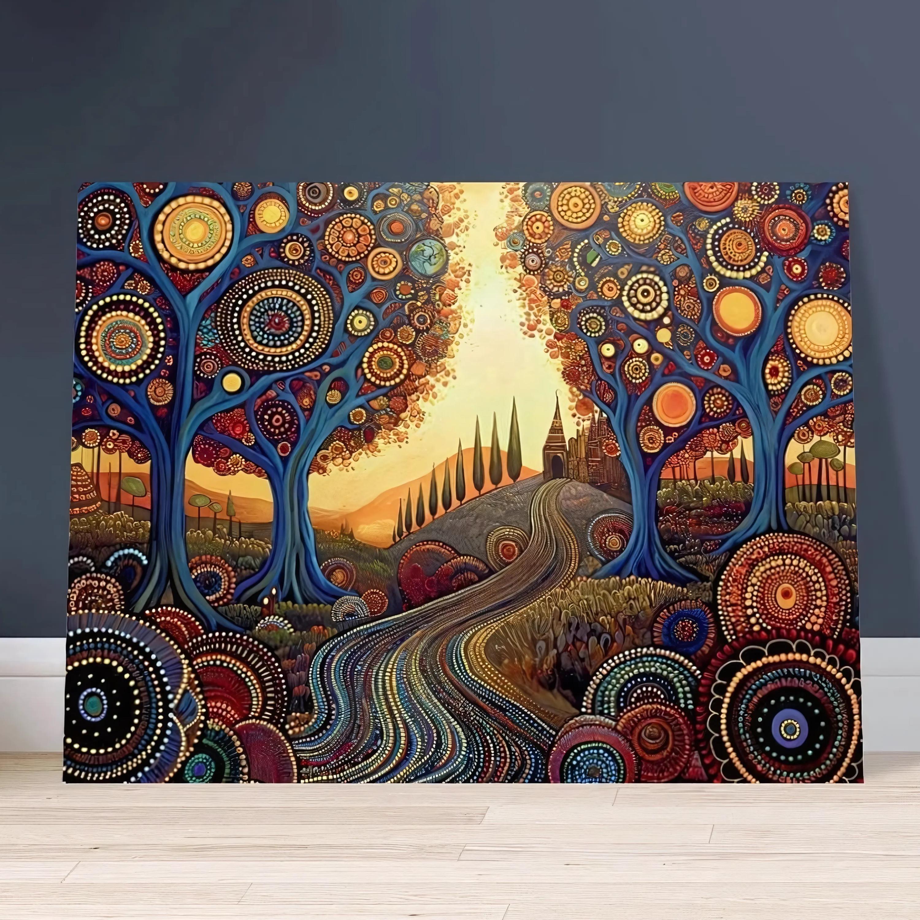 Enchanting Sunset Journey Print: Intricate Trees, Winding Path