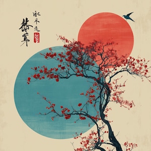 Japanese Art Print Set - 5 Zen Digital Downloads - Cherry Blossom ...