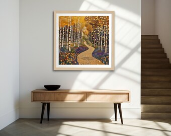 Exquisite landscape art, quality materials, unique decor, Klimt Art Nouveau, expressionist nature print, Gustav Klimt style large art