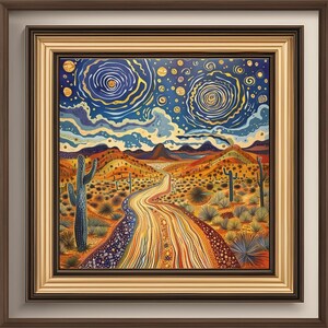 Vibrant Western Landscape Art Print - Bold Abstract Home Decor, Rustic Elegance Poster for Trendy Interiors, Chic Southwestern Design