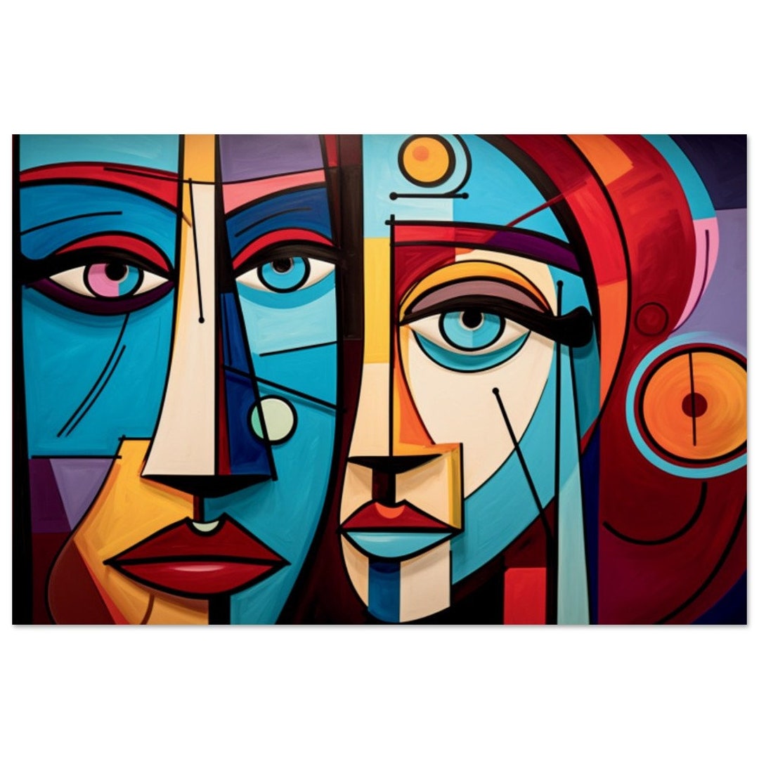 Colorful Two Faces Abstract Portrait, Abstract Art, Face Design Art