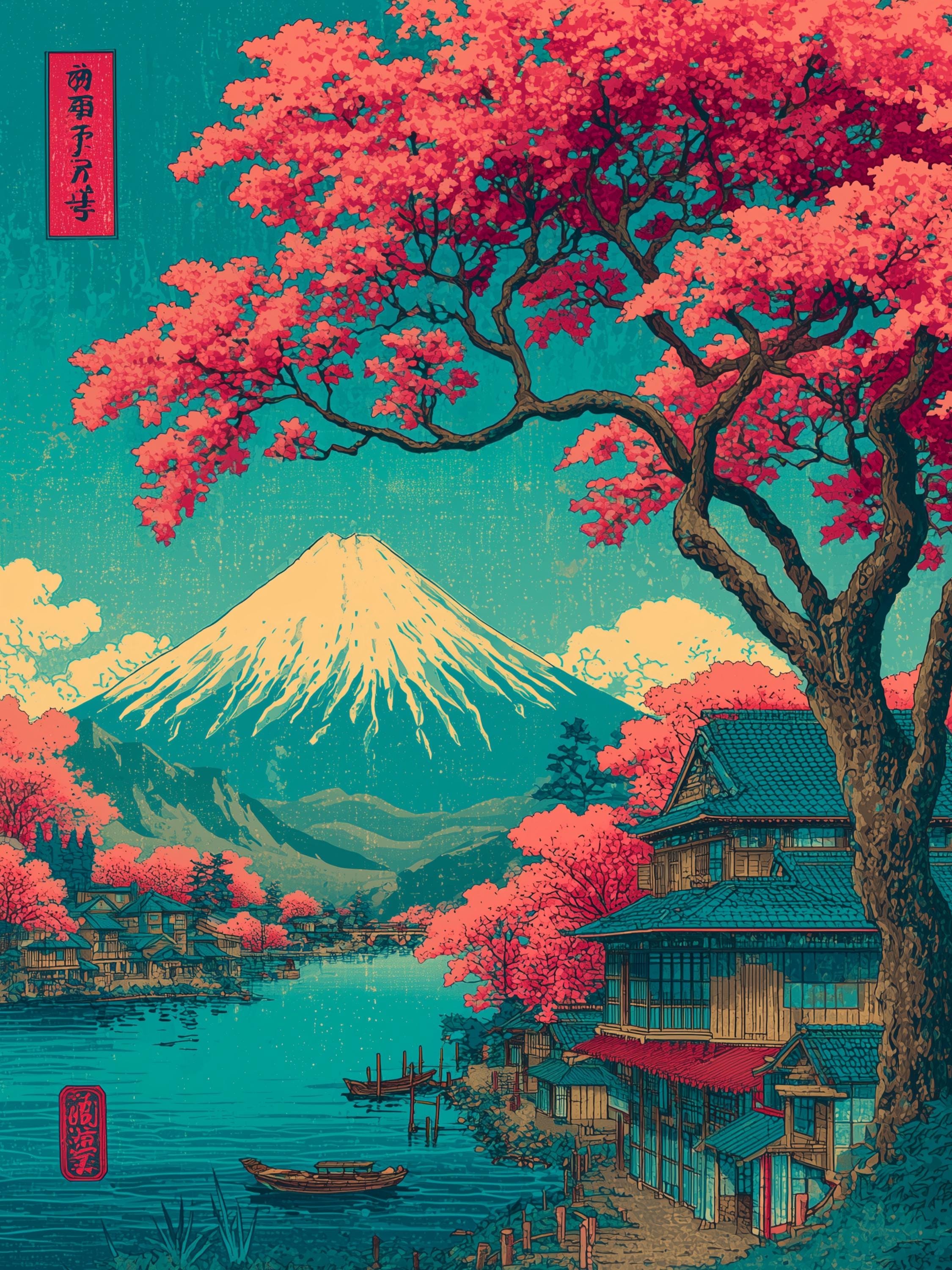 日本の浮世絵 木版画 50枚セット 日本の木版画5枚セット、広重風アート、富士山の壁飾り、浮世絵
