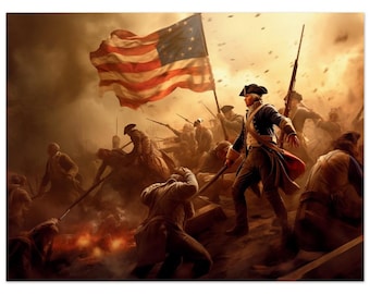 American Revolution Vintage Landscape Poster, Large art print, patriotic art design, american patriot art, patriotic print,revolutionary art
