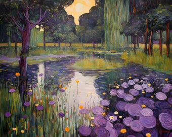 Incredible Gustav Klimt Inspired Landscapes in 25K!  Set of 5, digital download, Gustav garden scene, printable art, Klimt style scene