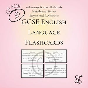 Tarjetas de repaso de inglés para GCSE / Recursos literarios y técnicas de examen / Descarga digital en PDF