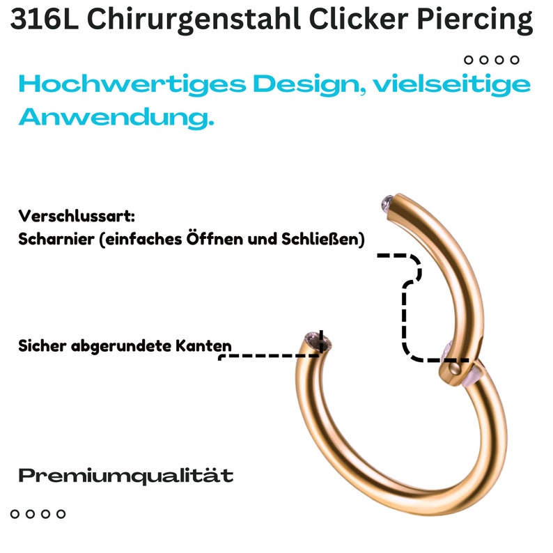 Piercing Clicker Hoop Piercing Clicker Nasenpiercing helix piercing Universal Ohr Scharnier Segment Septum Nase Lippe Ohr Intim Bild 5