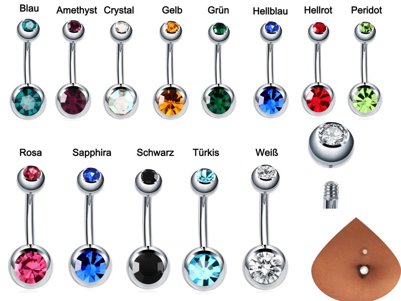 Belly Button Piercing 316L Surgical Steel Crystal Belly Button Ring / Silver / Rose Gold /Gold/ Navel Piercing / Navel Ring image 1