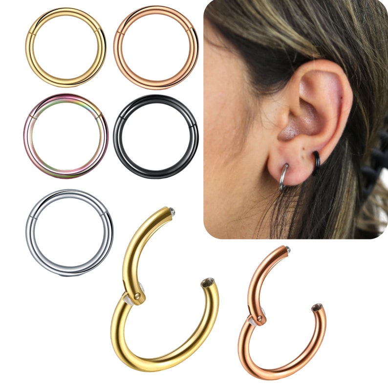 Anneau segmenté piercing hélix piercings acier chirurgical 316L segment de charnière universel pour septum, nez, lèvre, oreille différentes couleurs image 1