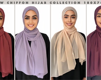 Foulard hijab musulman en mousseline de soie de qualité supérieure, foulard hijab en tissu léger, taille 180 x 70 cm
