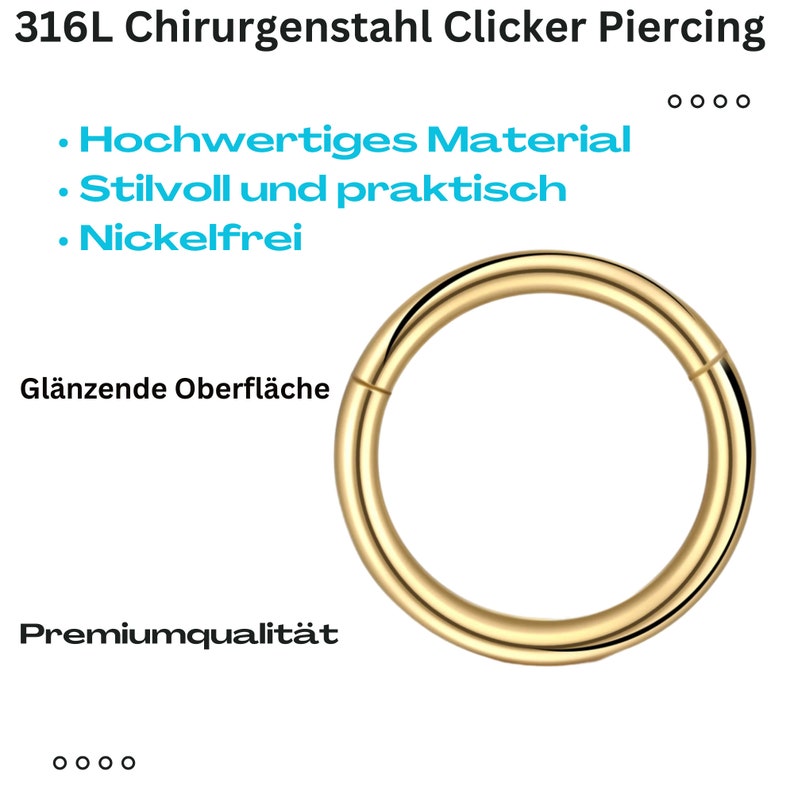 Piercing Clicker Hoop Piercing Clicker Nasenpiercing helix piercing Universal Ohr Scharnier Segment Septum Nase Lippe Ohr Intim Bild 3