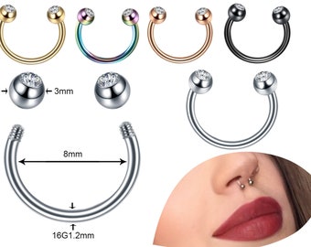 Piercing Hufeisenring 316L Chirurgenstahl Ring Nasen-Septum-Ring Ohrknorpel Helix Piercing Schmuck mit eindrucksvollen CZ