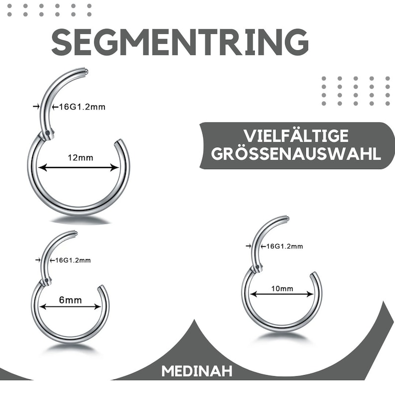Segmentring piercing ring helix piercings chirurgenstahl-Silber Universal Scharniersegment für Septum, Nase, Lippe, Ohr Bild 8