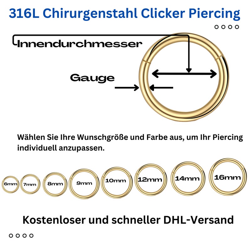 Anneau segmenté piercing hélix piercings acier chirurgical 316L segment de charnière universel pour septum, nez, lèvre, oreille différentes couleurs image 7