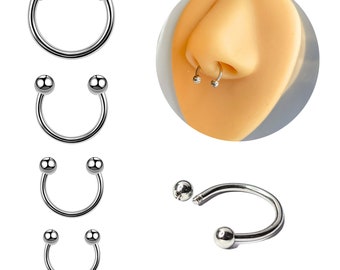 Nose piercing horseshoe silver septum piercing nose lip earring piercing surgical steel set - 8 pieces (diameter 6-12 mm, bar thickness 1.2 mm