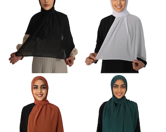 Foulard hijab hijab en mousseline de soie haut de gamme pour femme, foulard en tissu léger - 180 x 70 cm en tissu de haute qualité