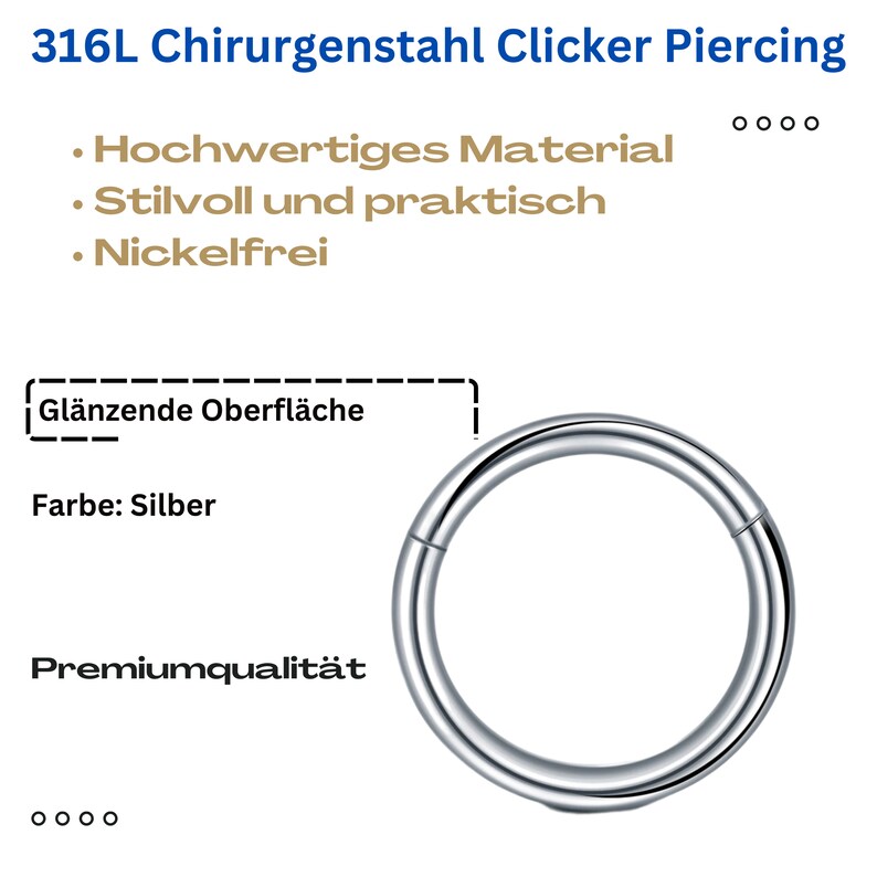 Segmentring piercing ring helix piercings chirurgenstahl-Silber Universal Scharniersegment für Septum, Nase, Lippe, Ohr Bild 7
