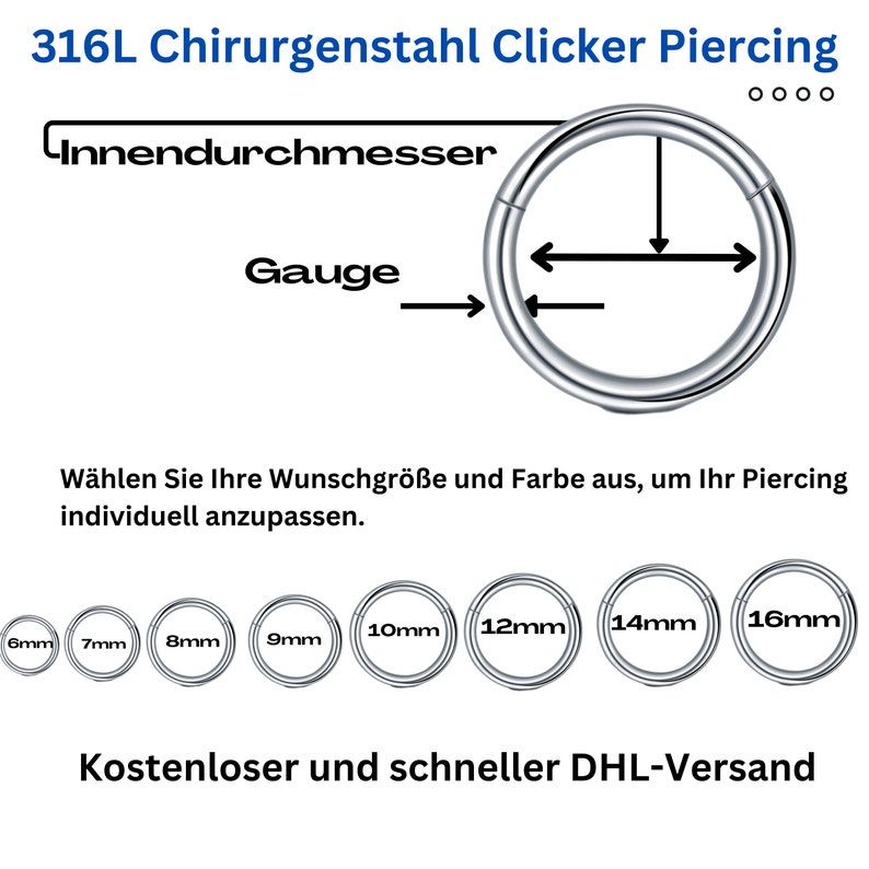 Segmentring piercing ring helix piercings chirurgenstahl-Silber Universal Scharniersegment für Septum, Nase, Lippe, Ohr Bild 5